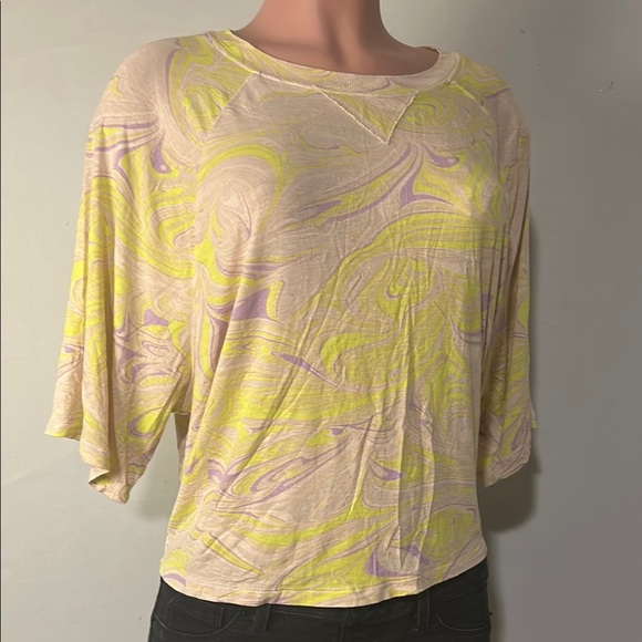 Fabletics Womens Yellow Purple Samara Raglan Cropped Shirt Size  1X - Picture 3 of 10